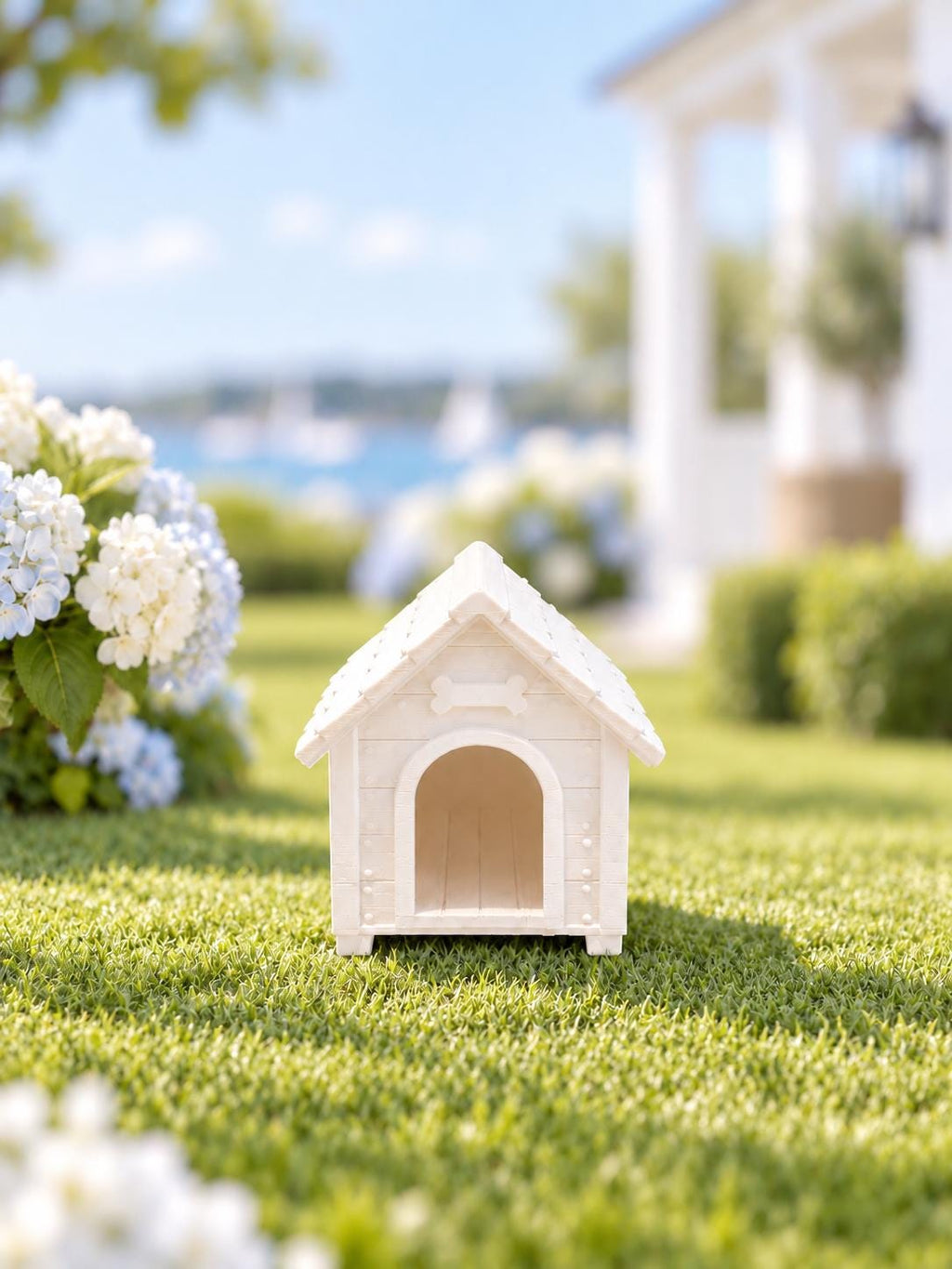 Hamptons Dog House | 1:12 Dollhouse Miniature Pet House | Coastal Garden Kennel