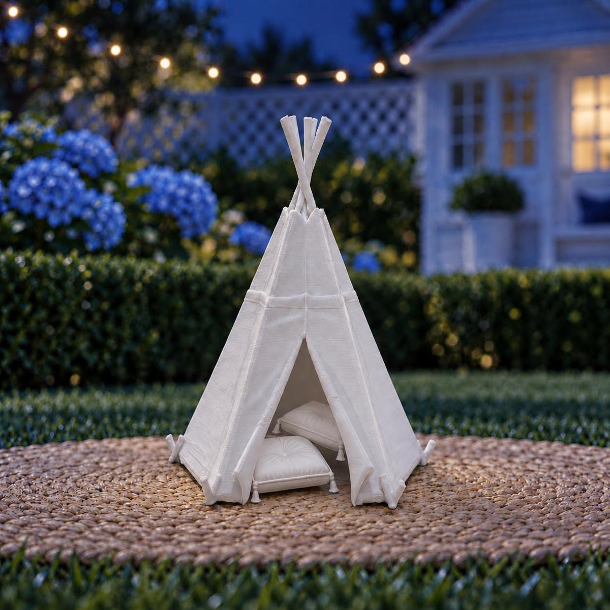 Hamptons Children’s Teepee and Cushion Set | 1:12 Scale Dollhouse Playroom and Garden Miniature
