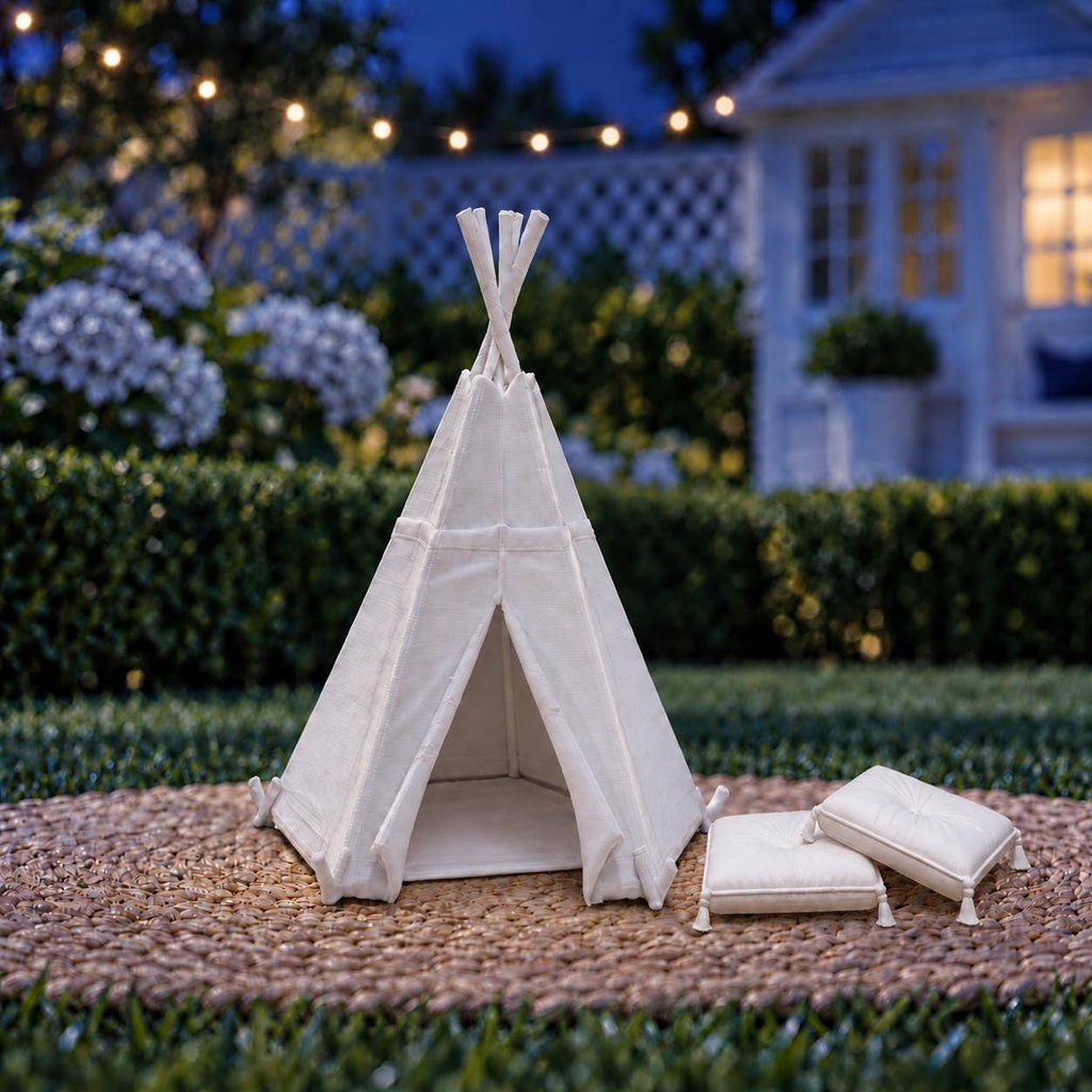Hamptons Children’s Teepee and Cushion Set | 1:12 Scale Dollhouse Playroom and Garden Miniature