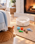 Hamptons Cat Bed and Toy Set | 1:12 Dollhouse Miniature Pet Furniture | Coastal Cat Accessories