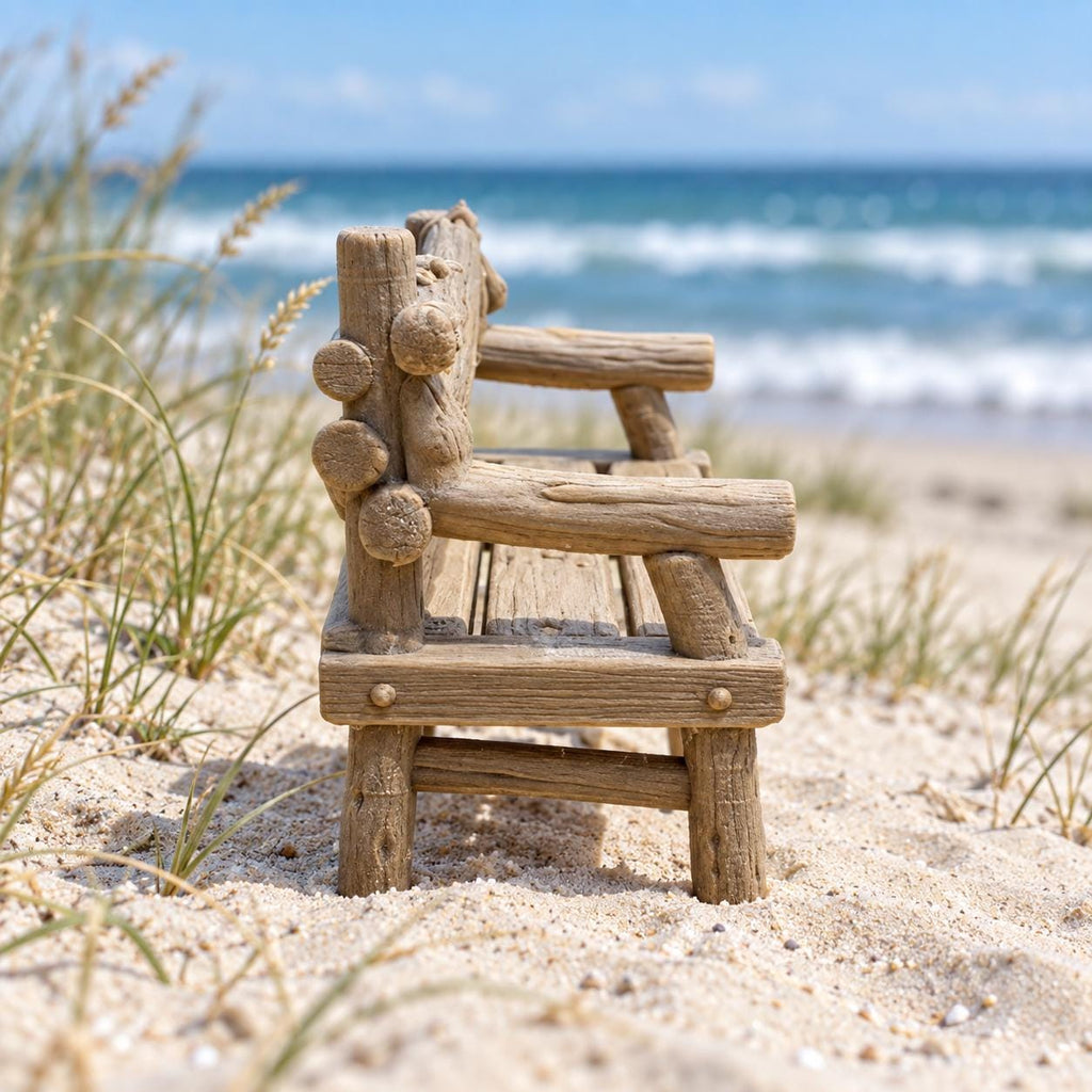 Driftwood Beach Bench | 1:12 Scale Dollhouse Garden Furniture | Coastal Miniature Bench