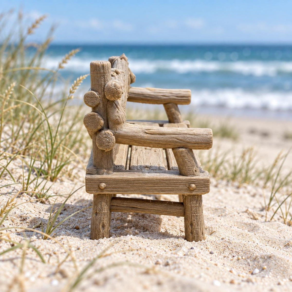 Driftwood Beach Bench | 1:12 Scale Dollhouse Garden Furniture | Coastal Miniature Bench