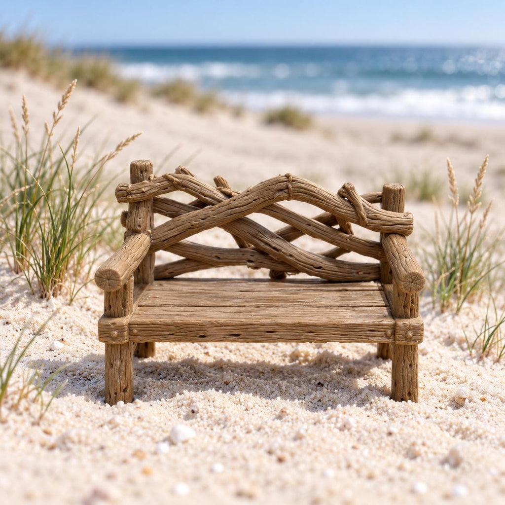 Driftwood Beach Bench | 1:12 Scale Dollhouse Garden Furniture | Coastal Miniature Bench
