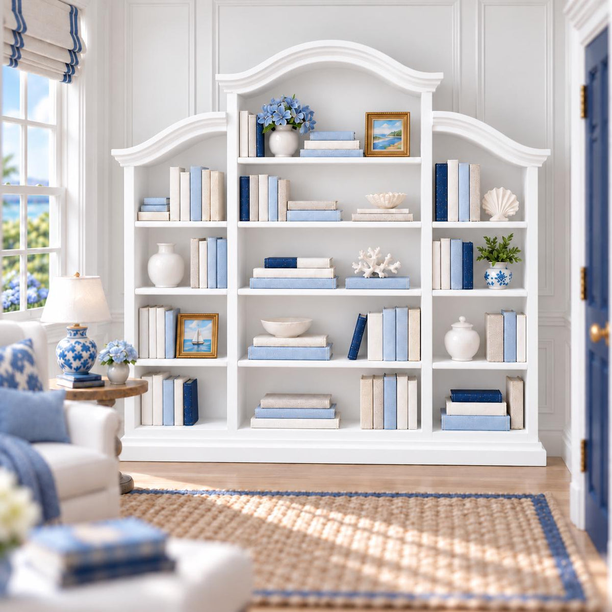 Hamptons Library Bookcase | 1:12 Scale Dollhouse Bookshelf | Coastal Miniature Furniture