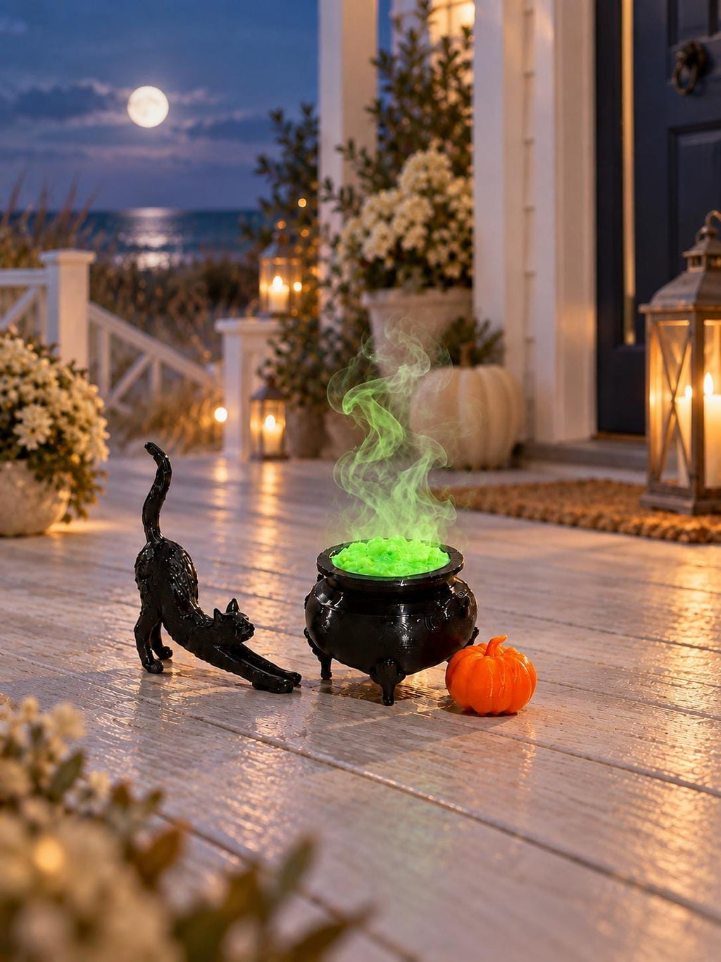 Halloween Witch’s Cauldron, Pumpkin and Black Cat Set | 1:12 Scale Dollhouse Halloween Miniatures