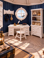 Lighthouse Keeper’s Study Set | 1:12 Scale Nautical Dollhouse Desk, Bookcase, Chair Coat Rack and Porthole Window