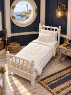 Lighthouse Keeper’s Single Bed | 1:12 Scale Nautical Dollhouse Bed | Coastal Bedroom Furniture