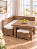 Hamptons Breakfast Nook Dining Set | 1:12 Scale Dollhouse Corner Bench, Table and Ottoman