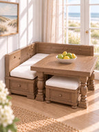 Hamptons Breakfast Nook Dining Set | 1:12 Scale Dollhouse Corner Bench, Table and Ottoman