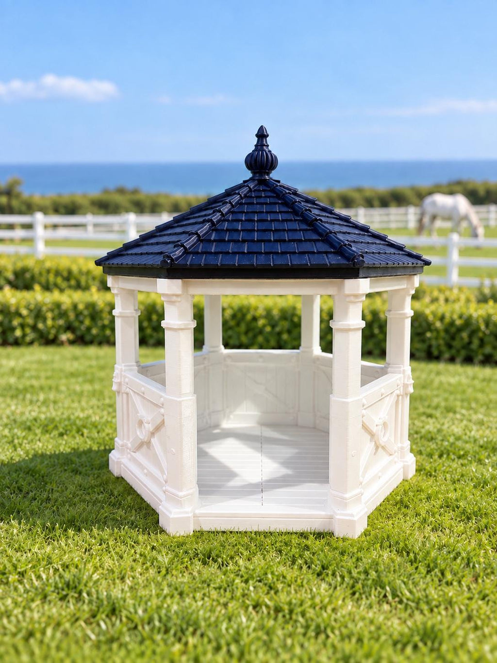 Equestrian Stable Pavilion Gazebo | 1:12 Scale Dollhouse Horse Shelter | Hamptons Estate Miniature