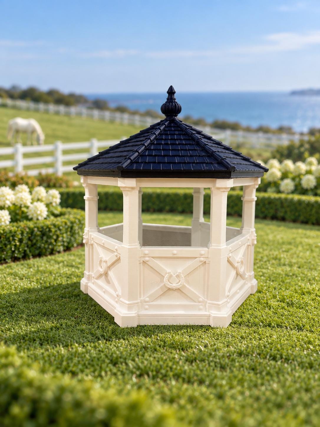 Equestrian Stable Pavilion Gazebo | 1:12 Scale Dollhouse Horse Shelter | Hamptons Estate Miniature