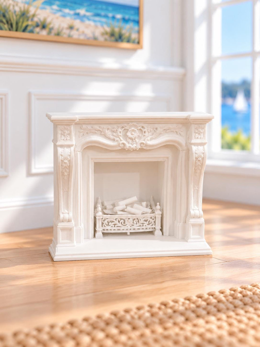 Hamptons Artist Studio Set with Fireplace | 1:12 Scale Dollhouse Easel, Art Table, Stool and Sculpture Stand