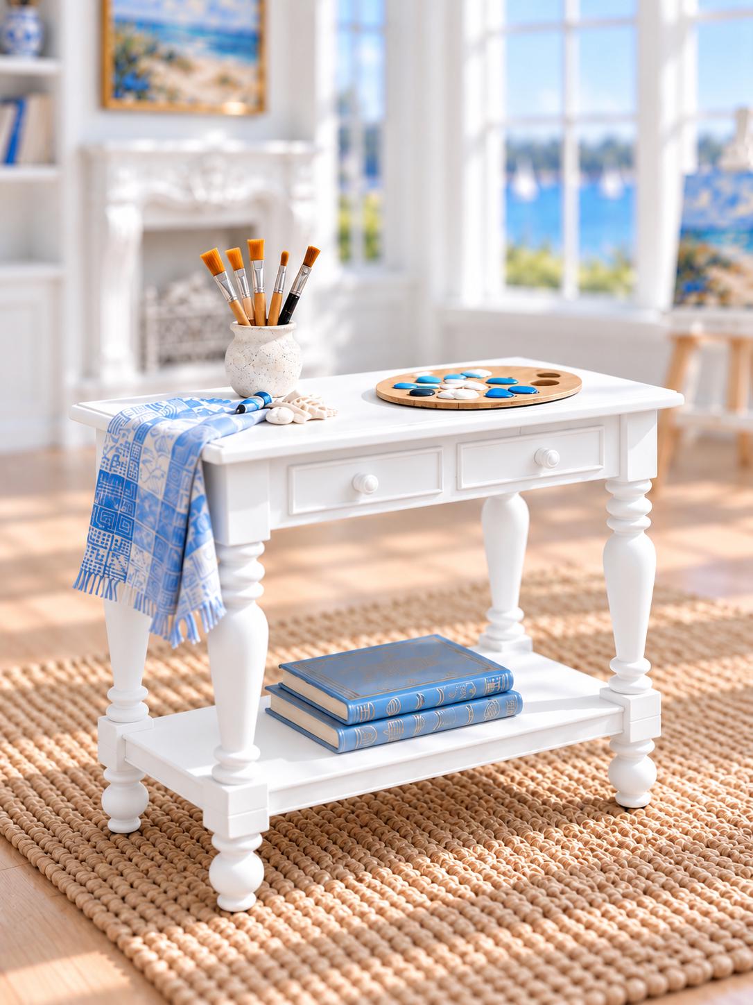 Hamptons Artist Studio Set with Fireplace | 1:12 Scale Dollhouse Easel, Art Table, Stool and Sculpture Stand