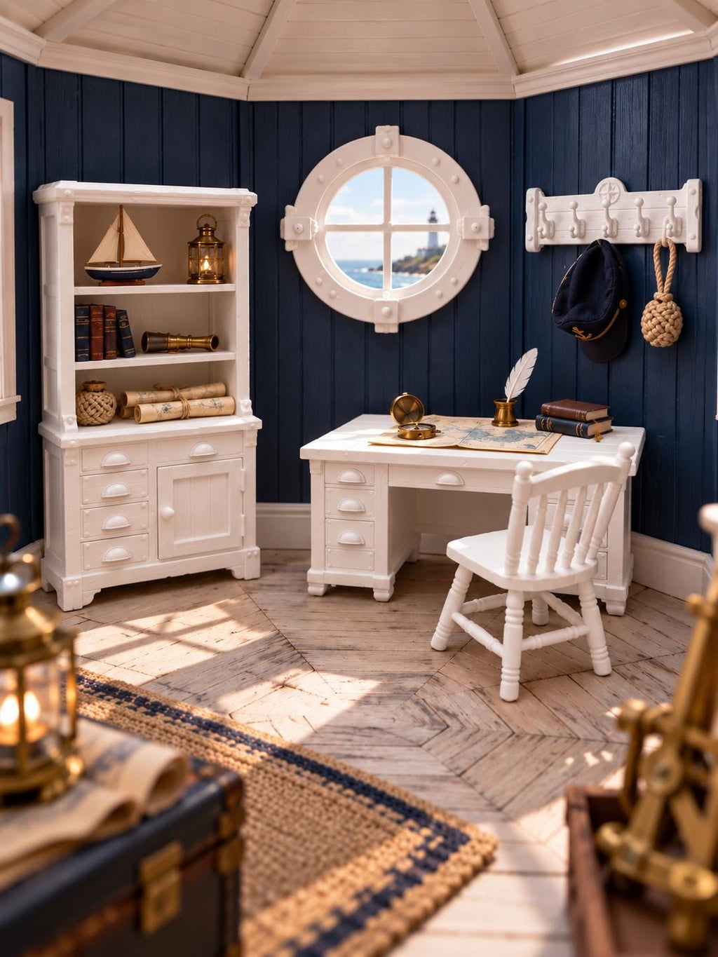 The Lighthouse Keeper’s Cottage Collection | 1:12 Scale Nautical Dollhouse Furniture and Beacon Set