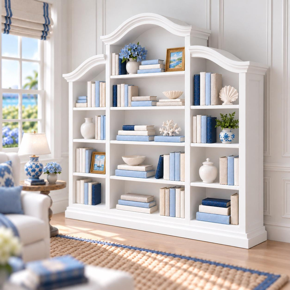 Hamptons Library Bookcase | 1:12 Scale Dollhouse Bookshelf | Coastal Miniature Furniture