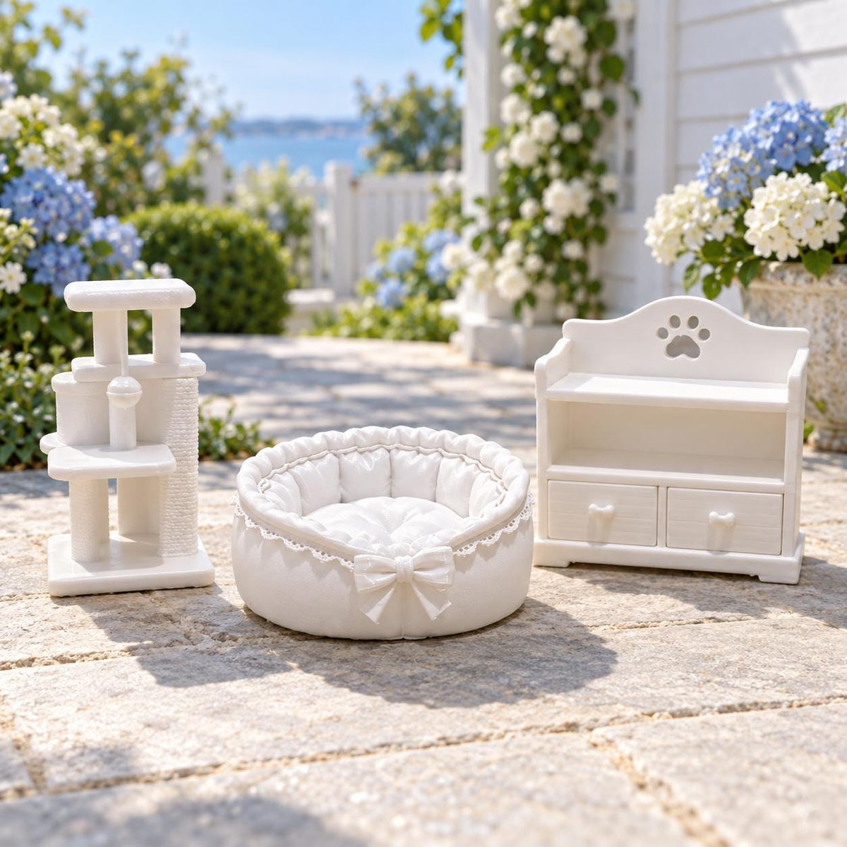 Deluxe Pet Retreat Set | 1:12 Scale Dollhouse Pet Furniture, Cat Tree, Pet Bed and Storage