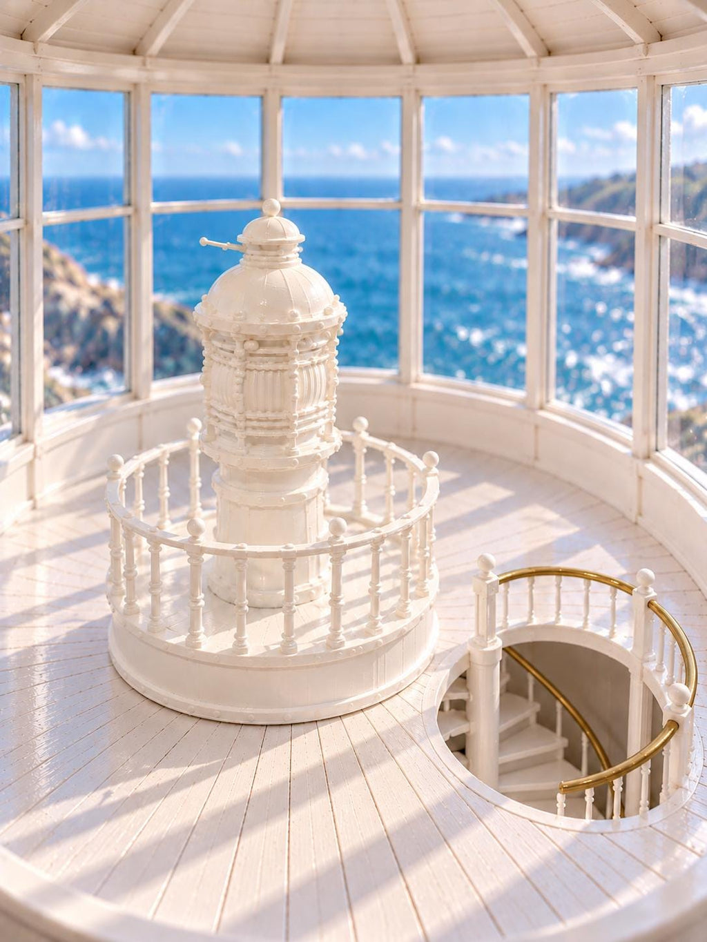 Miniature Lighthouse Beacon and Lantern Room | 1:12 Scale Coastal Dollhouse Lighthouse Accessory