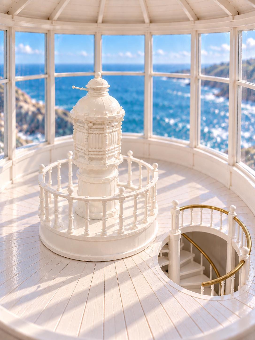Miniature Lighthouse Beacon and Lantern Room | 1:12 Scale Coastal Dollhouse Lighthouse Accessory