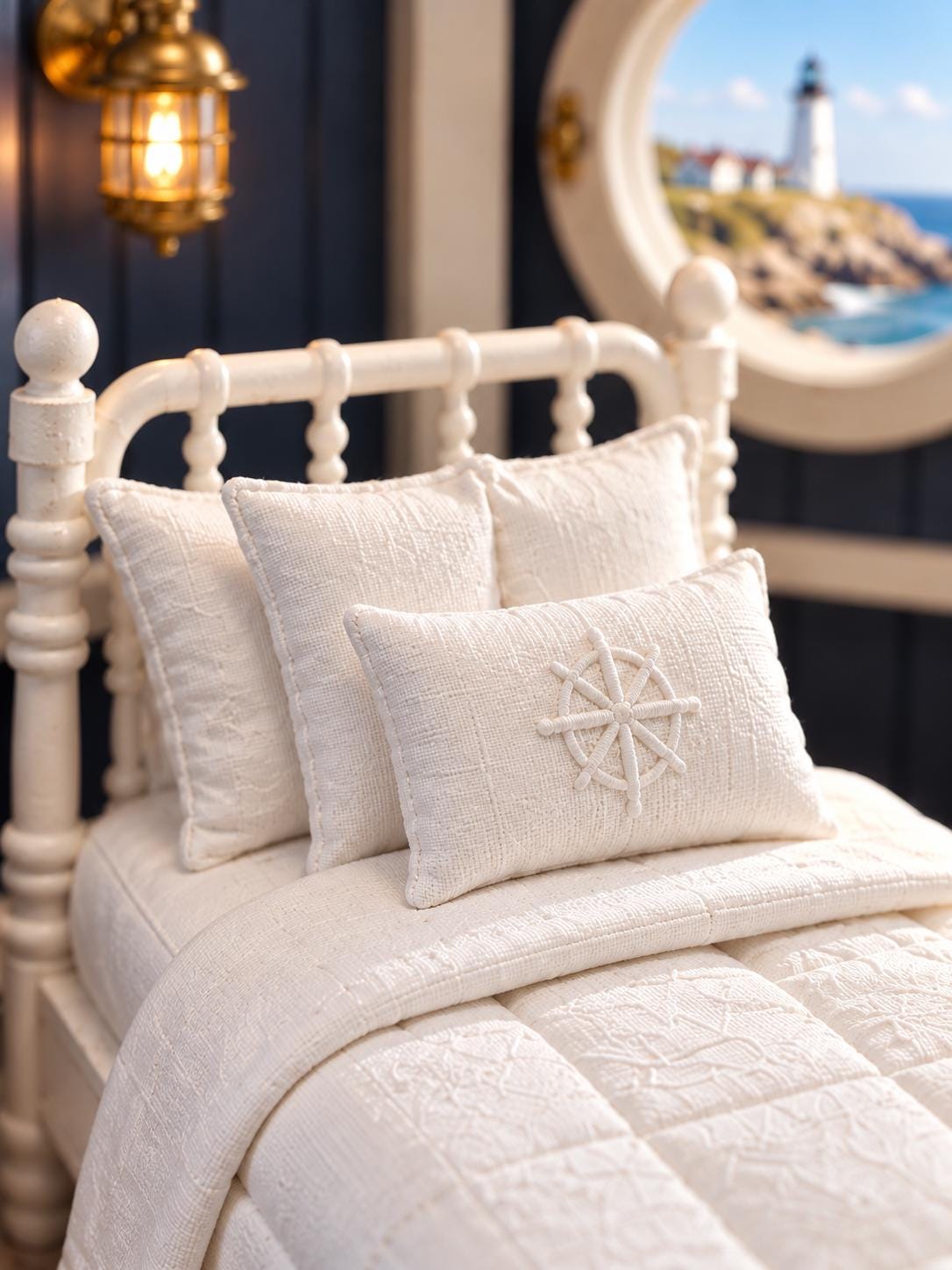 Lighthouse Keeper’s Single Bed | 1:12 Scale Nautical Dollhouse Bed | Coastal Bedroom Furniture