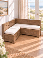 Hamptons Breakfast Nook Dining Set | 1:12 Scale Dollhouse Corner Bench, Table and Ottoman