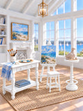 Hamptons Artist Studio Set with Fireplace | 1:12 Scale Dollhouse Easel, Art Table, Stool and Sculpture Stand