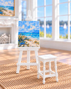 Hamptons Artist Studio Set with Fireplace | 1:12 Scale Dollhouse Easel, Art Table, Stool and Sculpture Stand