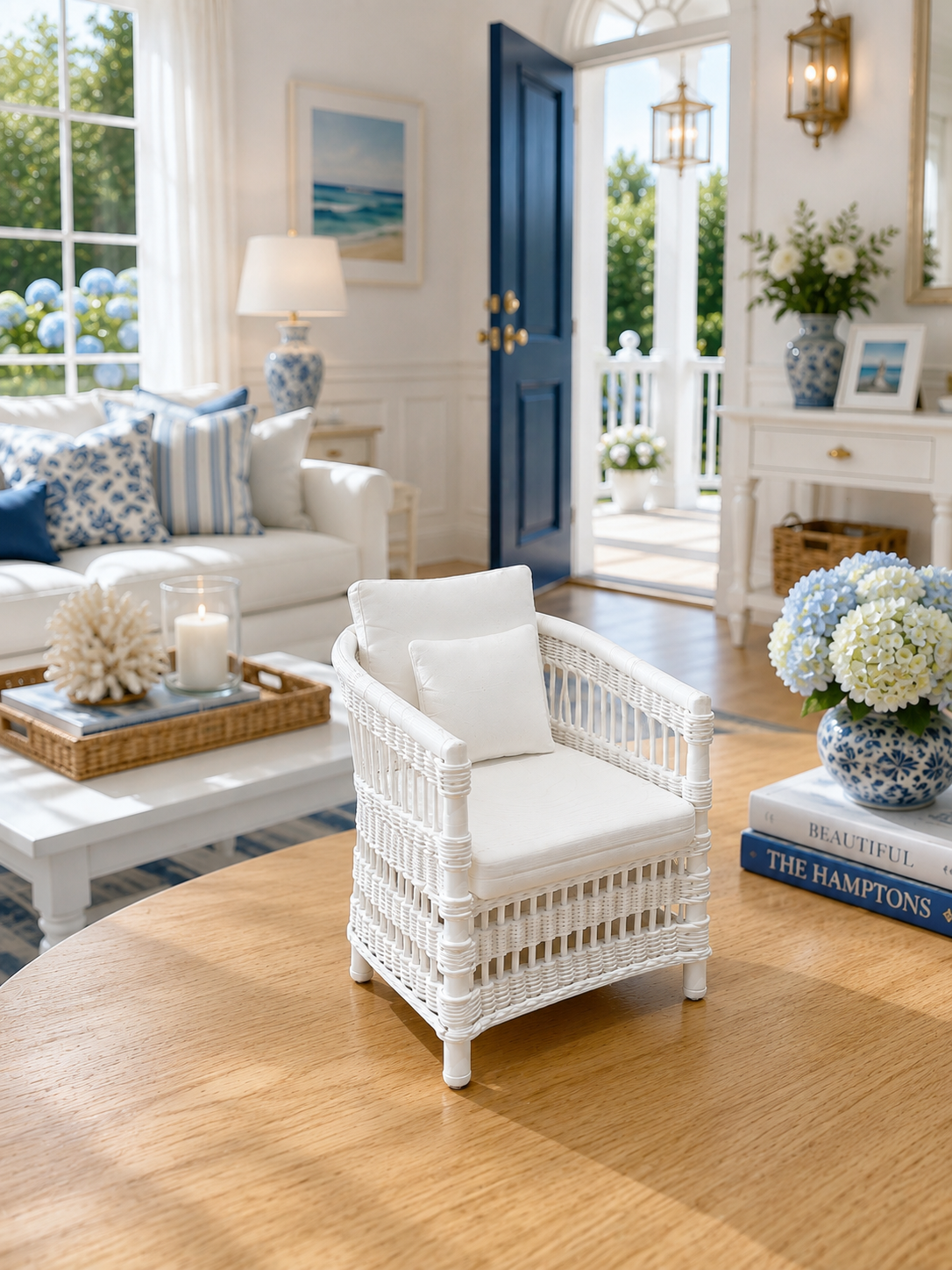 Hamptons Wicker Armchair | 1:12 Dollhouse Miniature Chair | Coastal Rattan Style Furniture