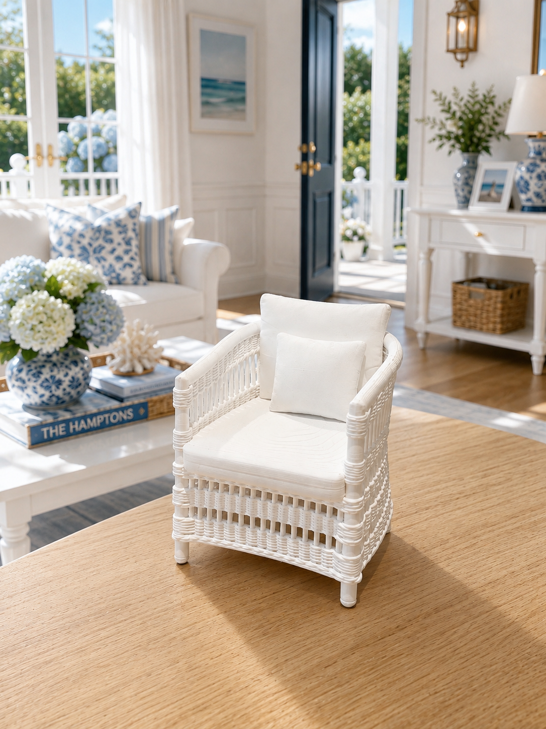 Hamptons Wicker Armchair | 1:12 Dollhouse Miniature Chair | Coastal Rattan Style Furniture